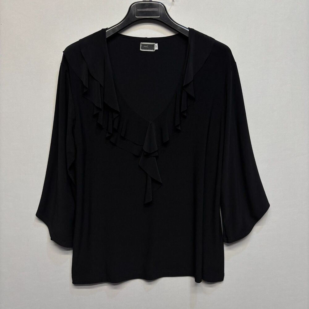 Sympli Women 3/4 Sleeve Blouse Top Shirt Size 14 Black D111 -24
